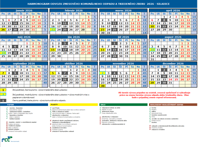 Harmonogram vývozu 2026