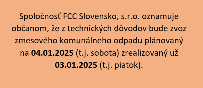 Zmena termínu vývozu mesového komunálneho odpadu