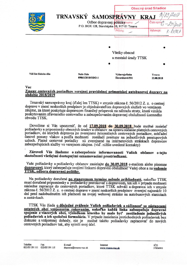 OZNAM - Zmeny CP 2018/2019